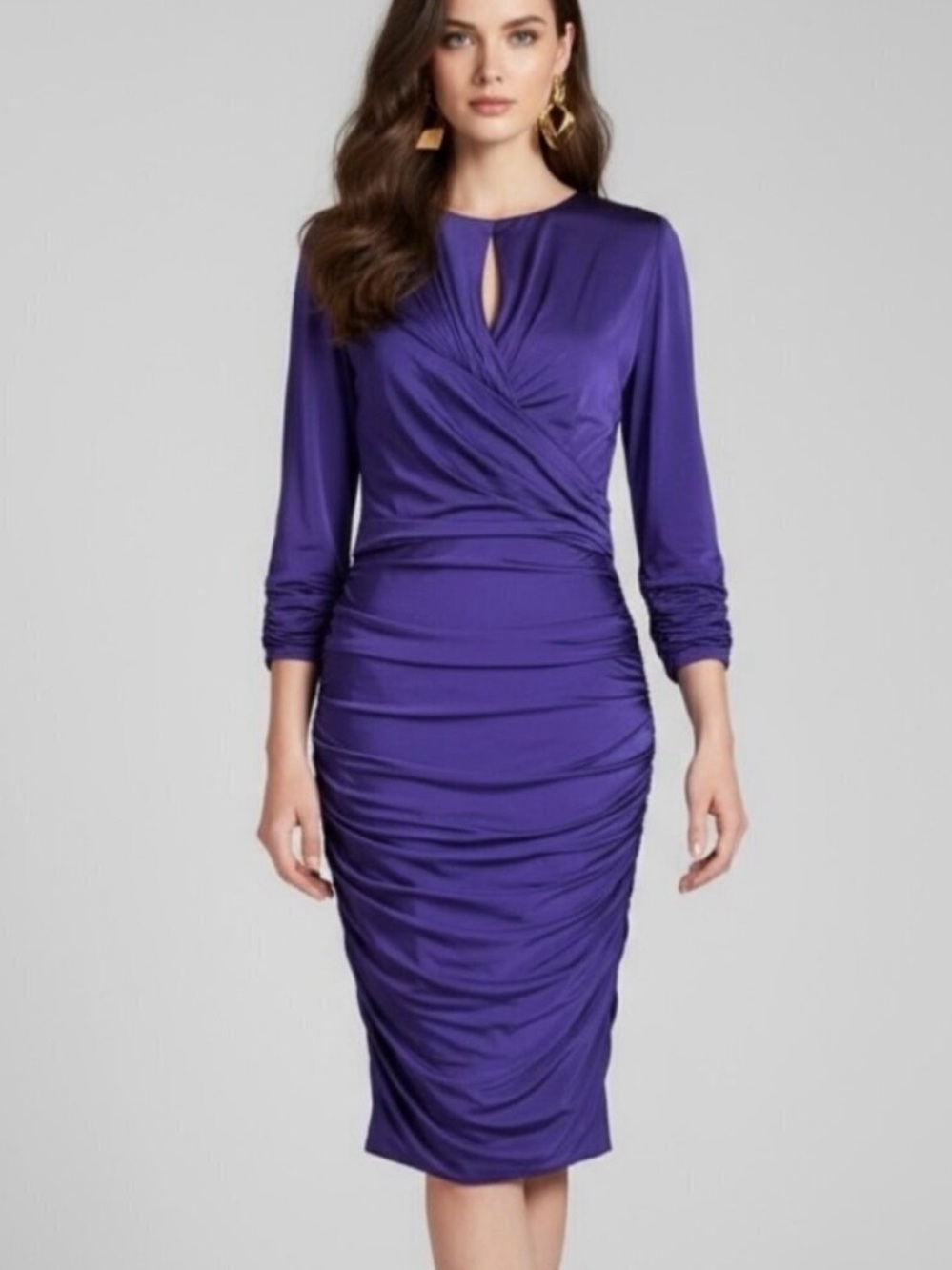 NWT Tadashi Shoji Sheath Dress Sz S Purple Keyhole Ruching Event Formal Party